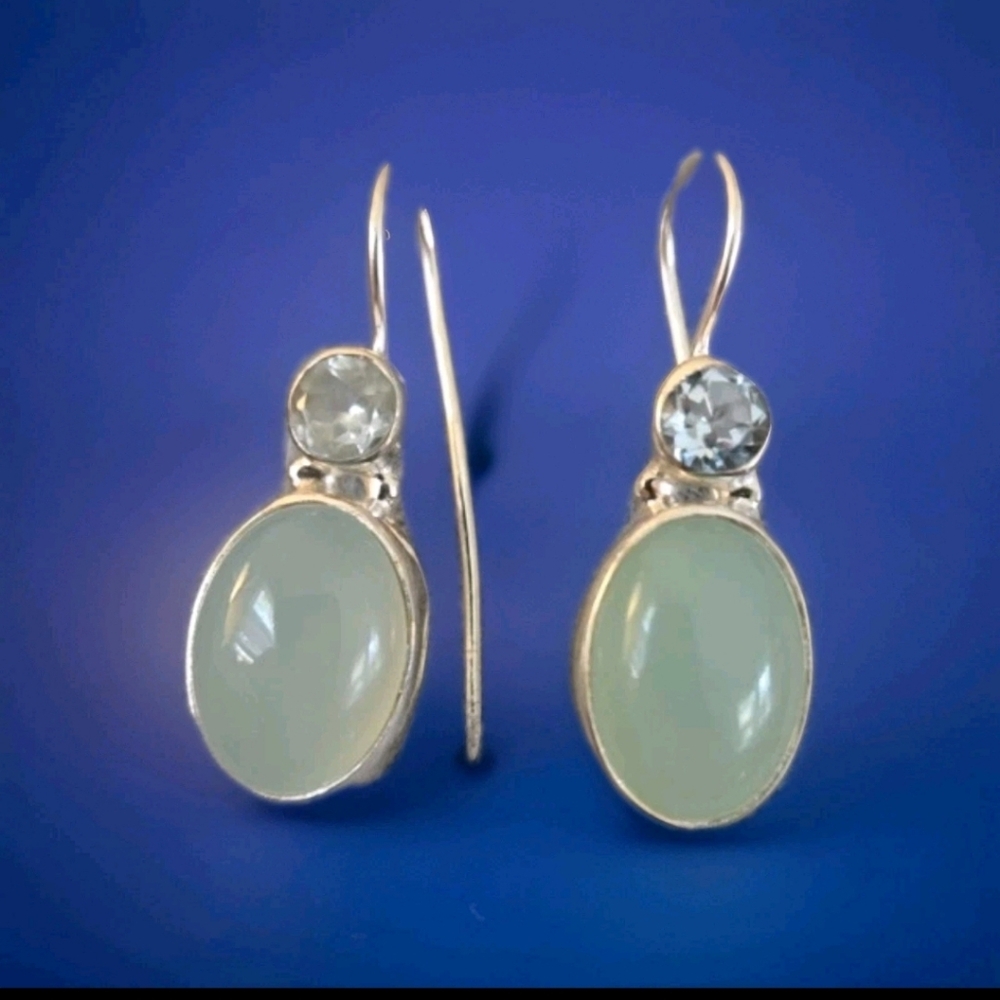 Chalcedony Blue Topaz Earrings Dangle Solid 925 Sterling Silver New Stunning